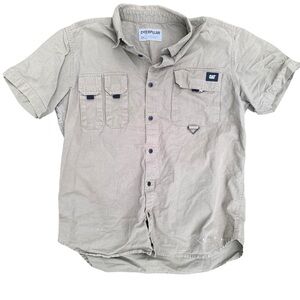 VTG Caterpillar Men's Work Short Sleeve Khaki Shirt w/ 3 Pockets Button Up 2XL